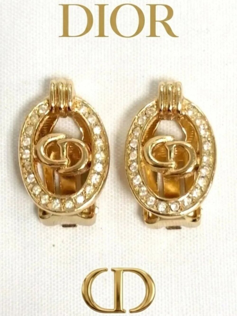 Authentic Vintage Christian Dior Gold Tone Rhinestone Clip-On Earrings